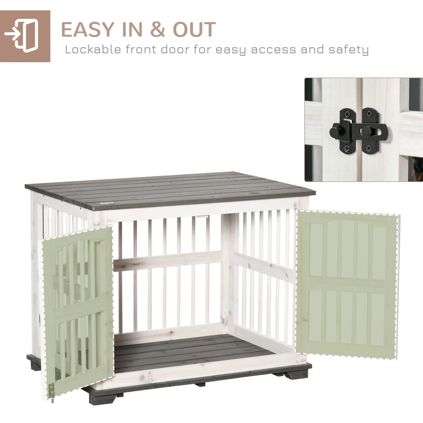 PawHut White Wooden Dog Crate Furniture for Small-Medium Dogs, Indoor, 85.5 x 59.5 x 68 cm - ALL4U RETAILER LTD