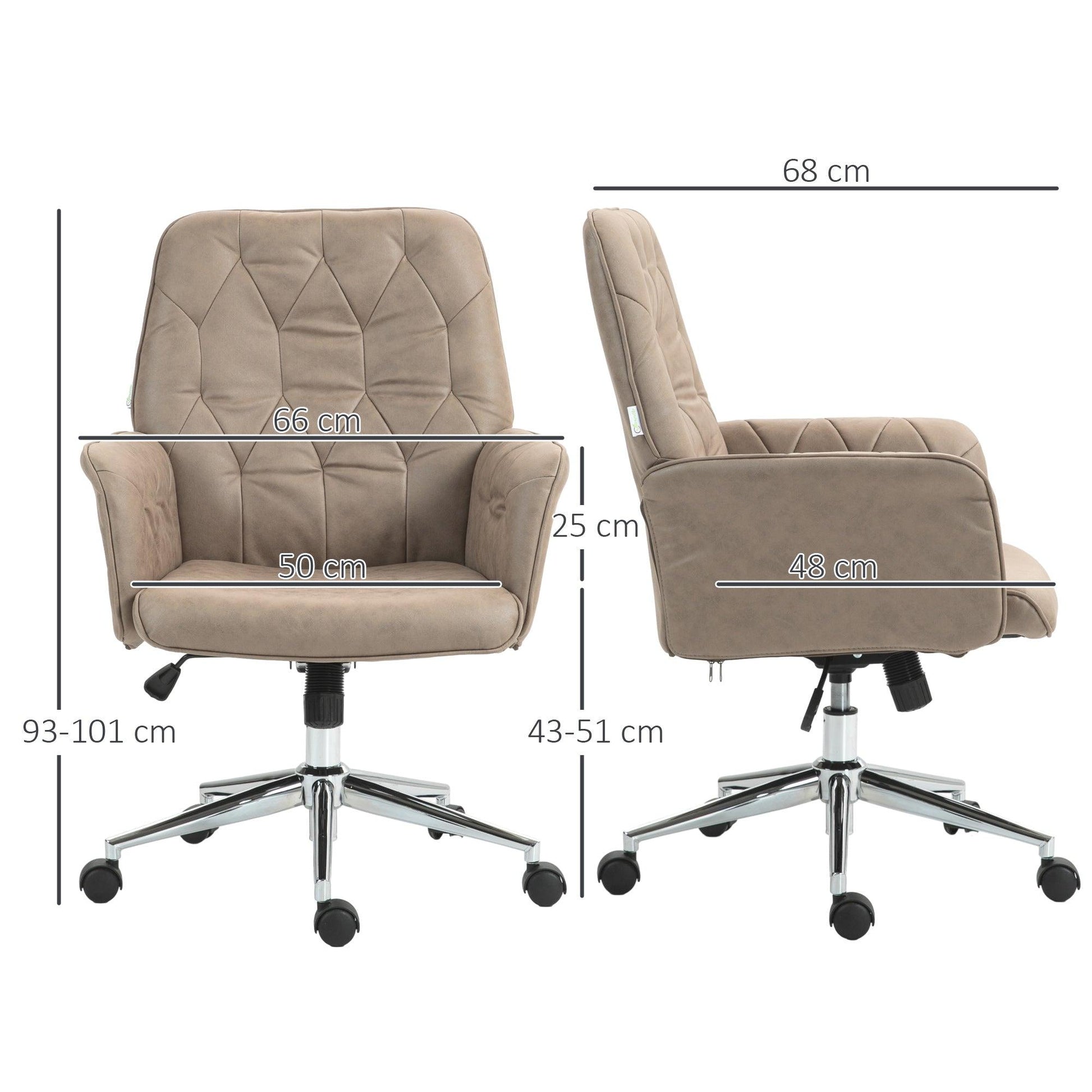 Vinsetto Microfibre Computer Chair with Armrest, Modern Swivel Chair with Adjustable Height, Khaki - ALL4U RETAILER LTD