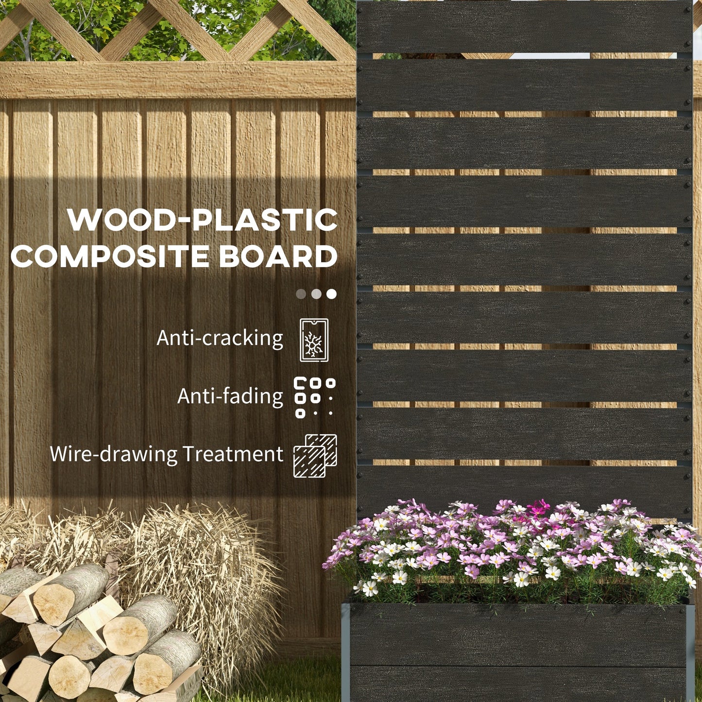 Outsunny Garden Planter Box With Back Trellis Privacy Screen In Black Aluminium Frame