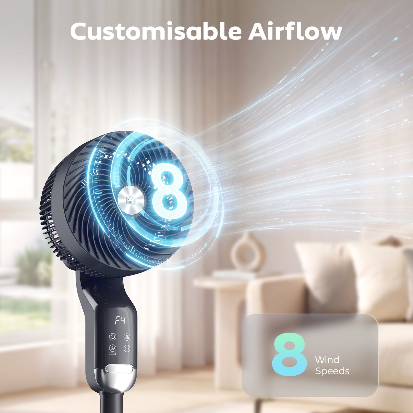 HOMCOM 20 DB Silent Standing Pedestal Fan With Remote 8 Speed Settings 3D Oscillation Adjustable Height 12H Timer