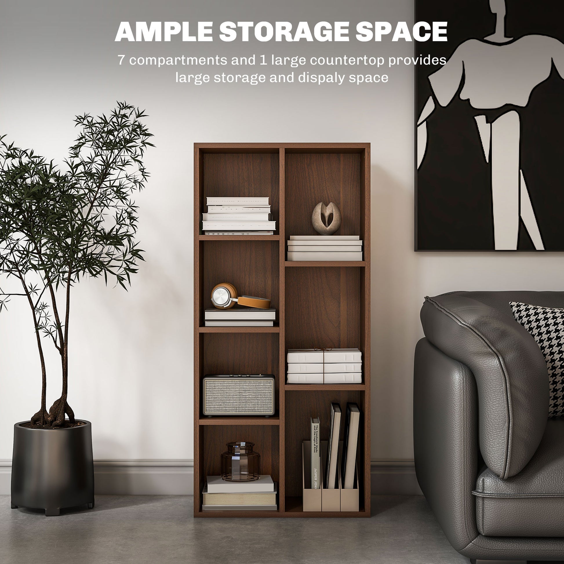 HOMCOM Walnut Effect Seven-Cube Storage Bookcase - ALL4U RETAILER LTD