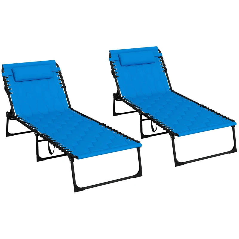 Outsunny Set of 2 Sun Loungers, 5-Position Reclining Backs, Blue - Enhance Your Outdoor Relaxation Experience