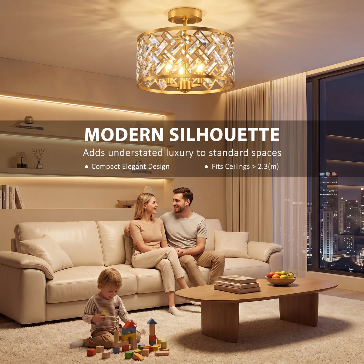 HOMCOM 3 Light Crystal Glass Ceiling Light with Gold Tone E14 Sockets