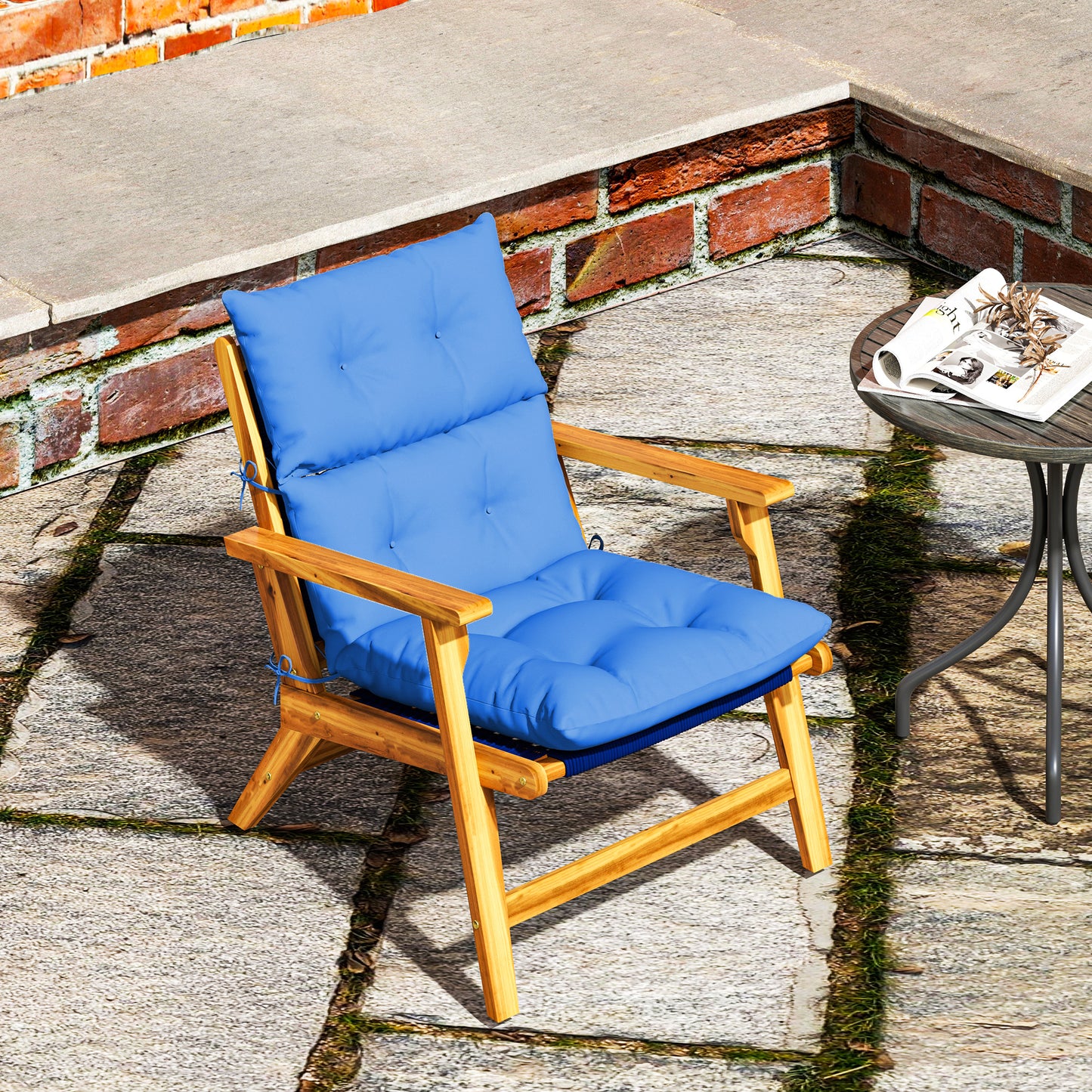 Outsunny 115x56 cm Rocking Chair Cushion Blue With Tie Fastenings 10 cm Thick Padded Seat And Back