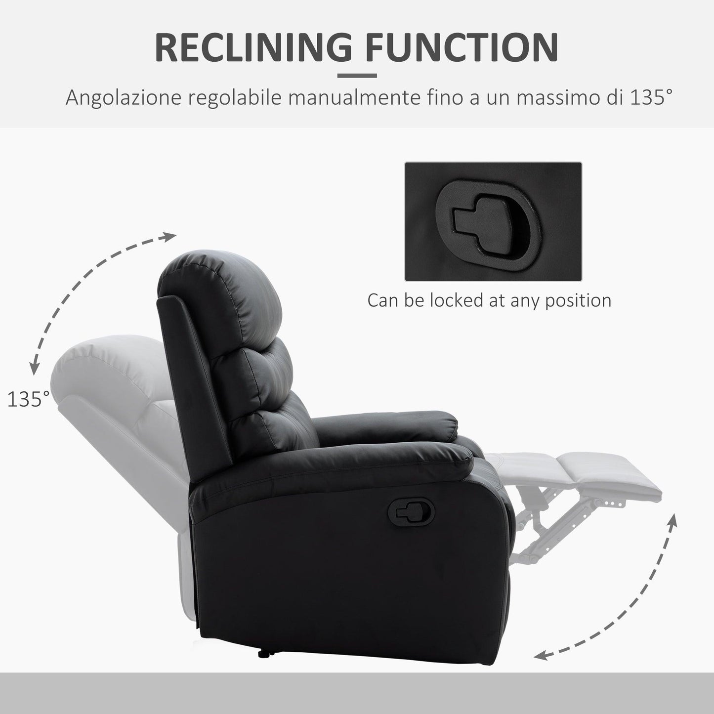 HOMCOM Manual Recliner Chair Armchair for Living Room with Footrest Black - ALL4U RETAILER LTD