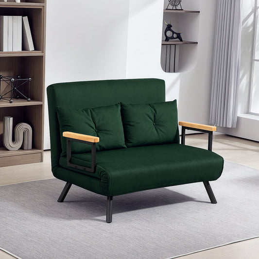 HOMCOM 4 In 1 Velvet Feel Double Sofa Bed With Pillows Green Ideal For Daily Use And Guests