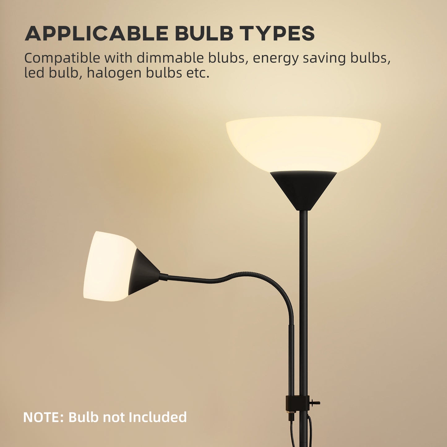 HOMCOM LED Floor Lamp For Living Room With Adjustable Gooseneck Dual Lights Mother And Child Uplighter Black 180cm