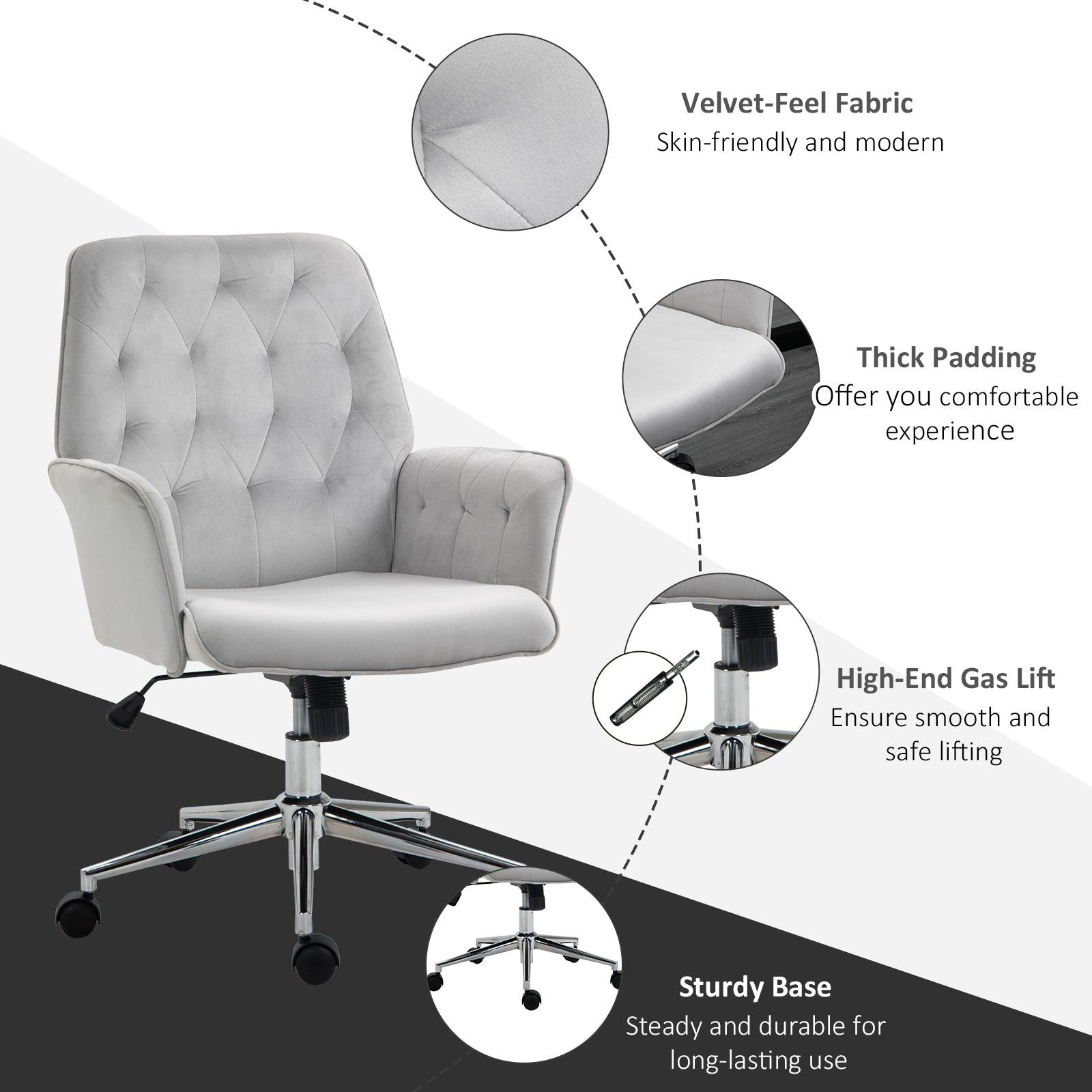 Vinsetto Linen Computer Chair with Armrest, Modern Swivel Chair with Adjustable Height, Light Grey - ALL4U RETAILER LTD