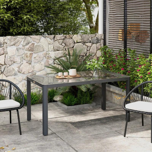 Outsunny 6-Seater Outdoor Patio Dining Table, Tempered Glass Top, Aluminium Frame, Grey - ALL4U RETAILER LTD