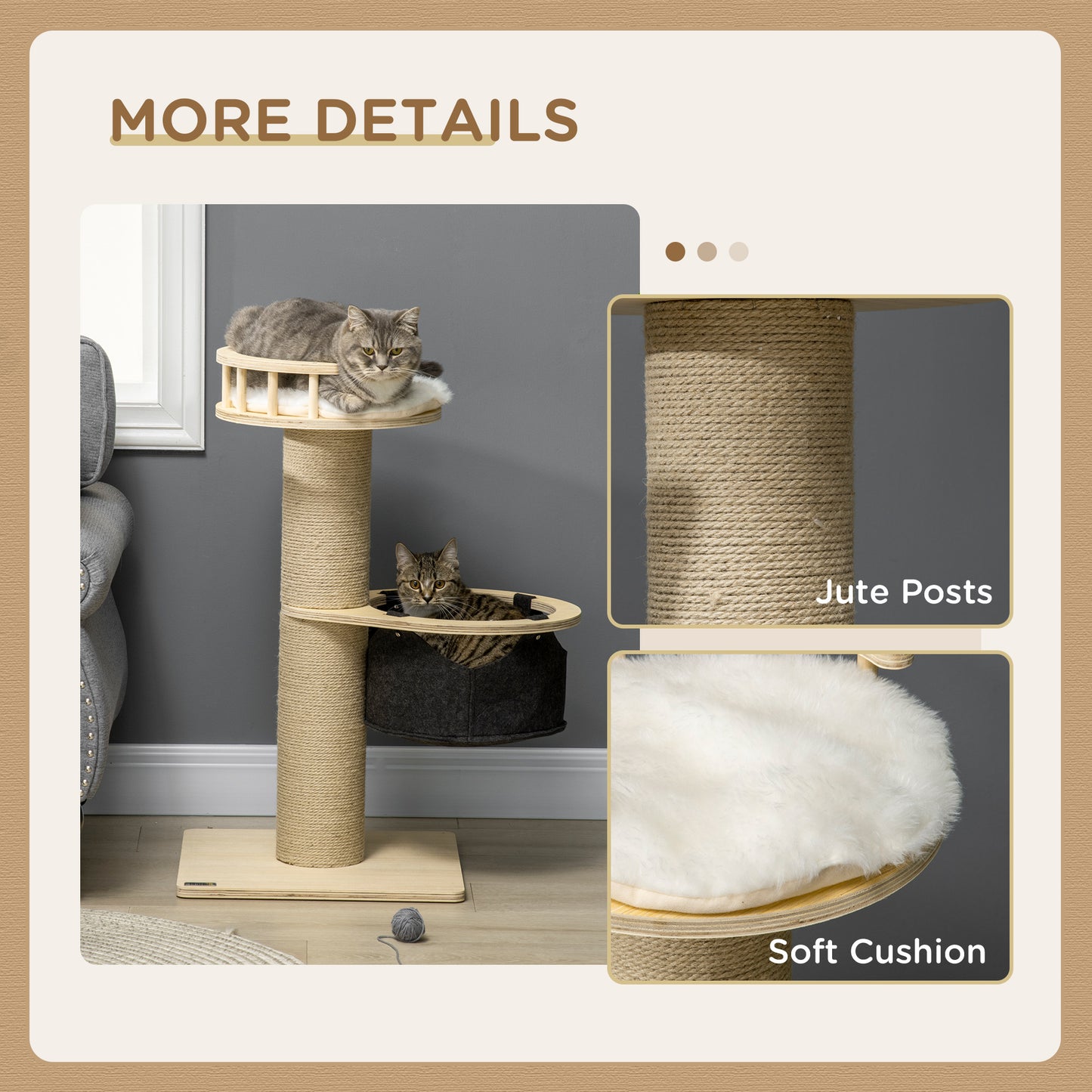 PawHut 84cm Cat Tower with Hammock, Jute Scratching Post, and Cozy Bed for Active Kitties - ALL4U RETAILER LTD