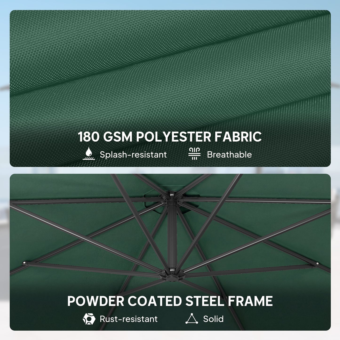 Outsunny 3 M Overhanging Cantilever Parasol With Cross Base Dark Green UV Resistant Outdoor Garden Shade