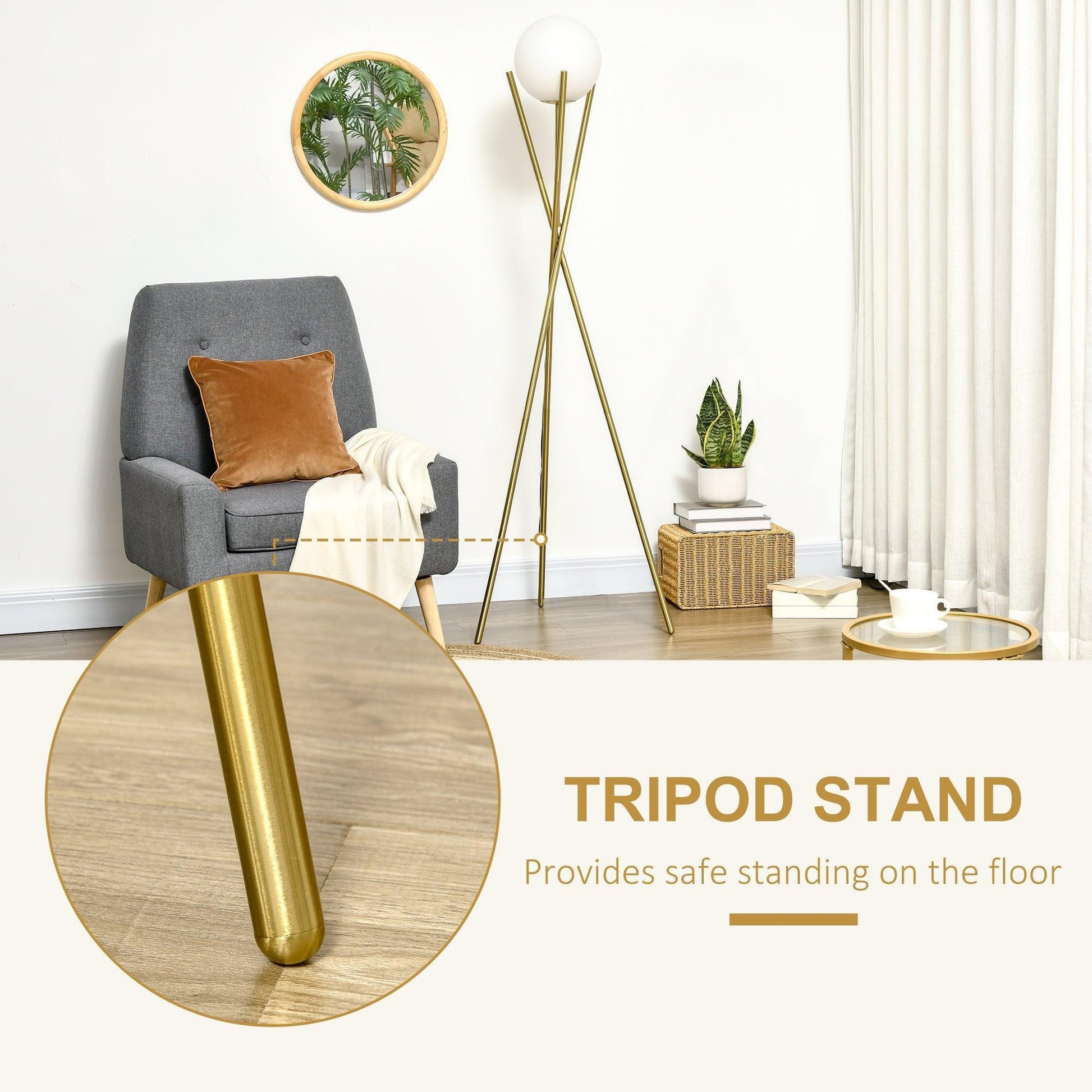 HOMCOM Modern Gold Tripod Floor Lamp - Stylish Lighting Solution - ALL4U RETAILER LTD