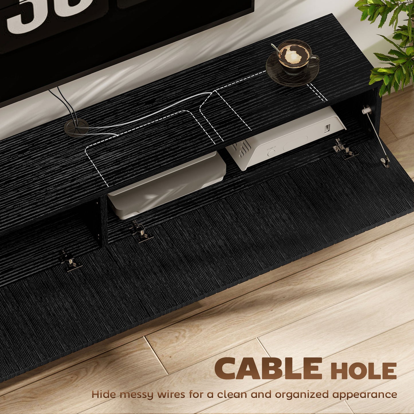 HOMCOM 140cm Floating Wall Mount TV Stand In Black With Cable Management Hole Fits Up To 72 Inch TV