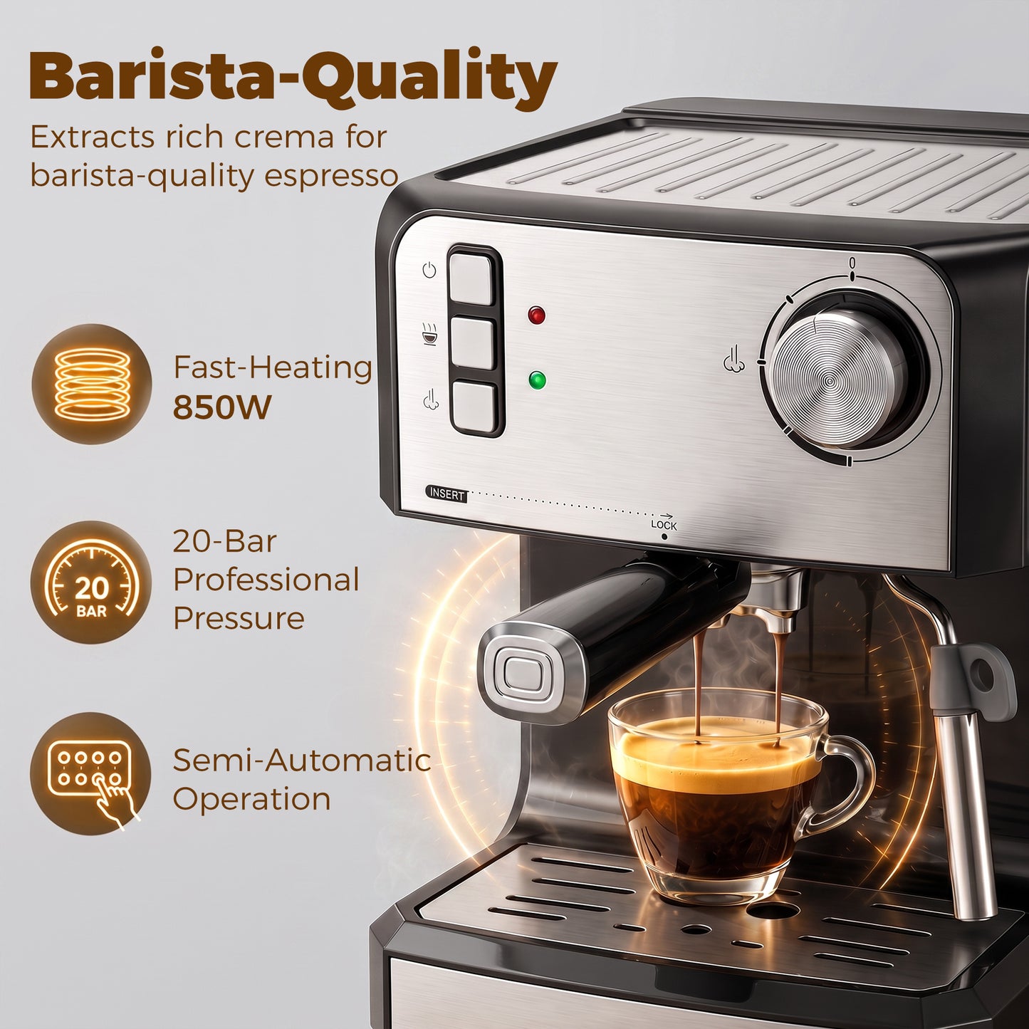 HOMCOM Espresso Machine 20 Bar Semi Automatic Cappuccino Coffee Maker With Frother Wand And 1.6 L Water Tank Black