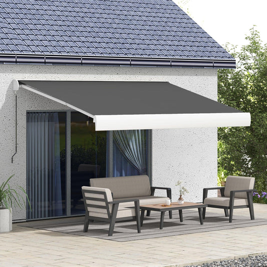 Outsunny 4 x 3(m) Electric Retractable Awning with Remote Controller, Aluminium Frame Sun Canopies for Patio Door Window - ALL4U RETAILER LTD
