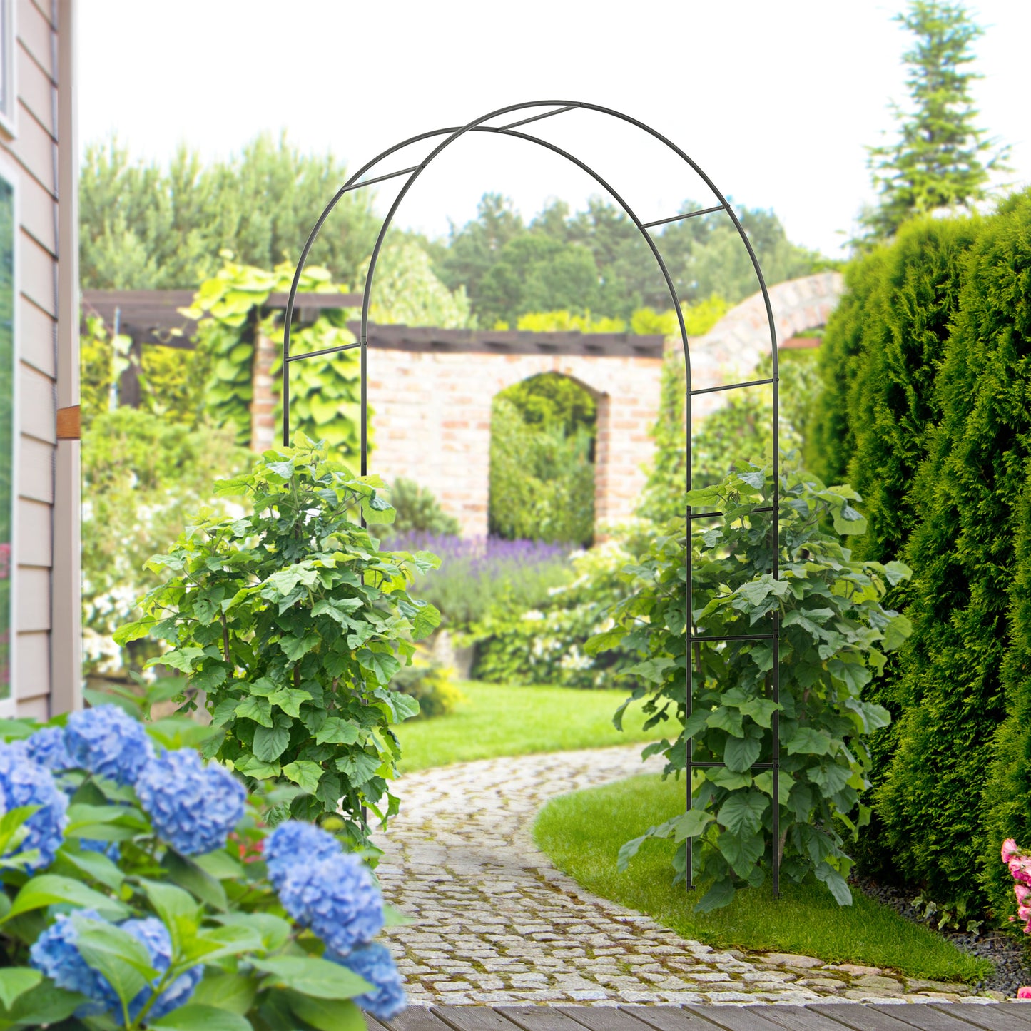 Outsunny Outdoor Garden Arch Metal Arbor For Climbing Plants Roses Vines Wedding Arch Outdoor 140L X 40W X 240H Cm Black