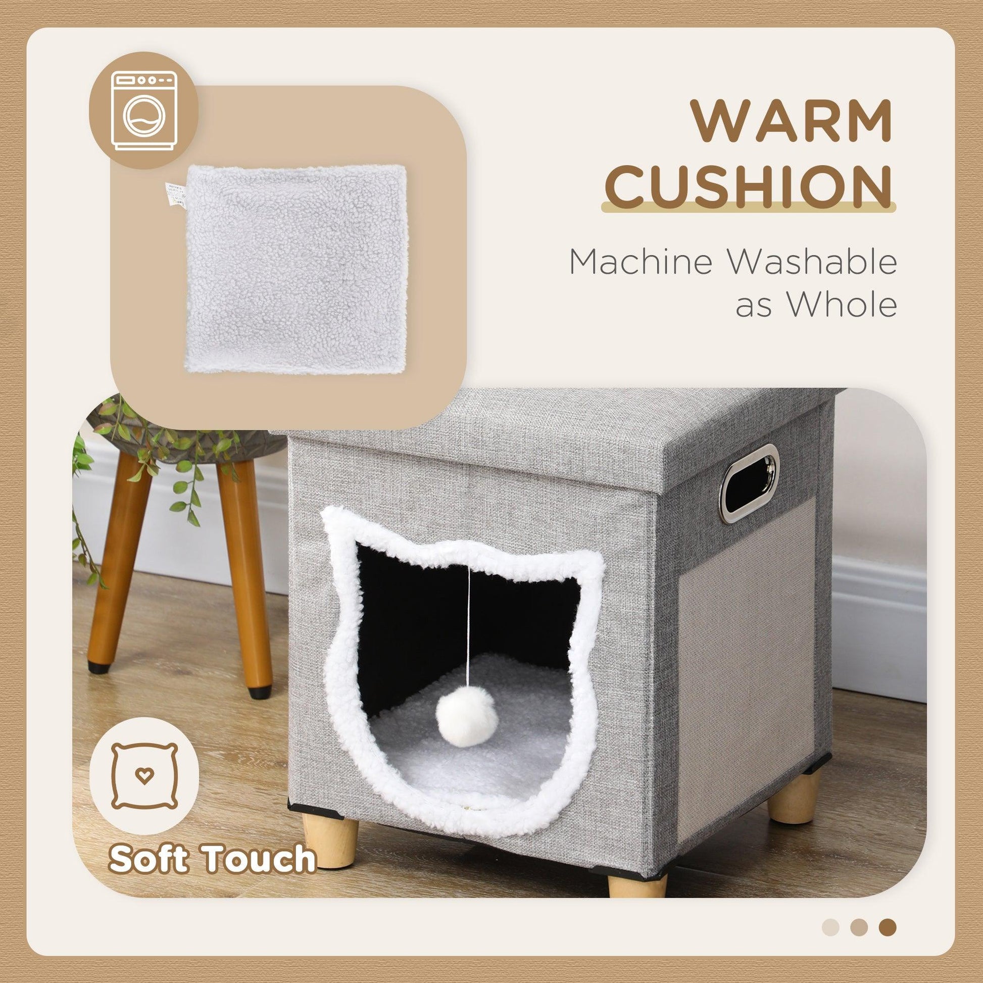 PawHut Grey Cat Bed Ottoman with Removable Cushion - ALL4U RETAILER LTD