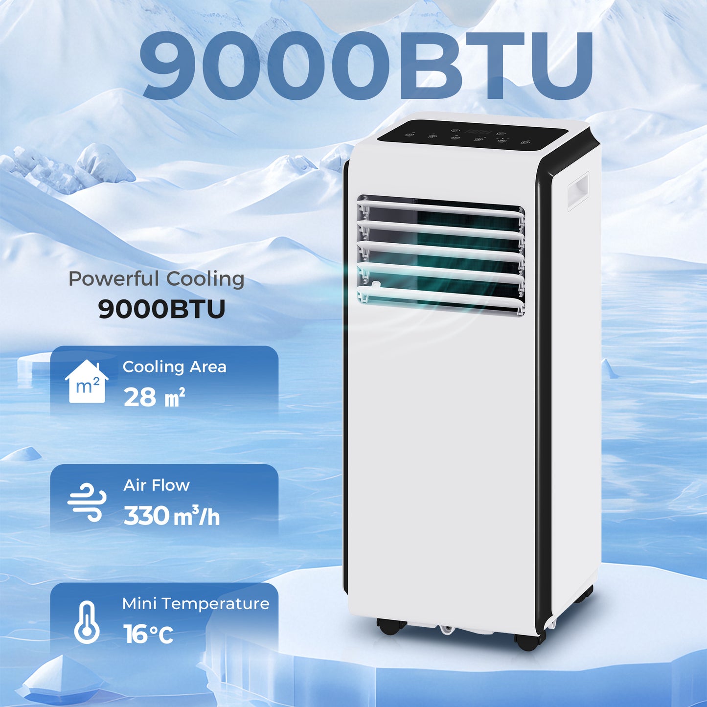 HOMCOM Portable Air Conditioner 9000 BTU Four In One Cooling Dehumidifier And Fan Sleep Mode White
