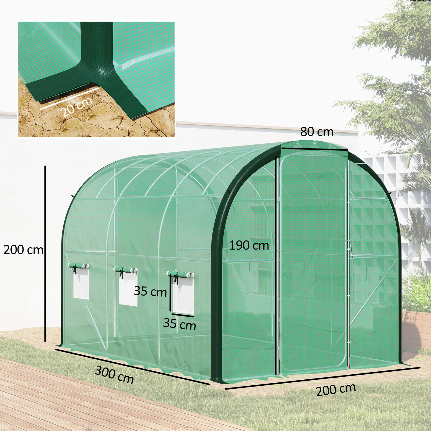 Outsunny 3 X 2 M Polytunnel Greenhouse With Reinforced PE Cover Windows And Doors Green