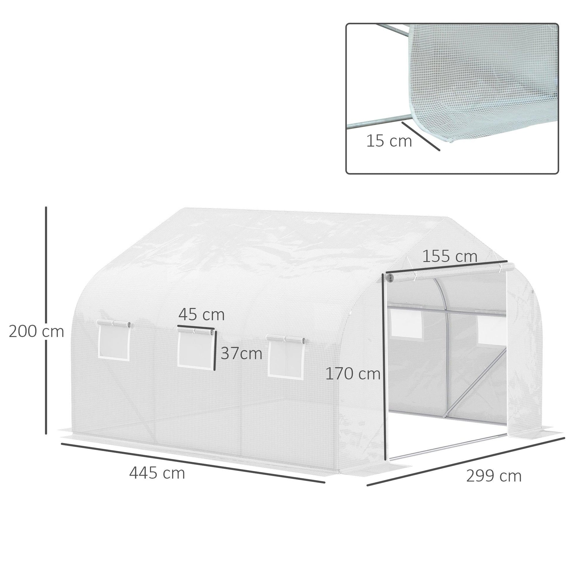 Outsunny Walk-In Tunnel Greenhouse with Replacement Cover, Outdoor Growhouse with PE Cover, Roll Up Door and 6 Windows, 4.5 x 3 x 2 m, White - ALL4U RETAILER LTD