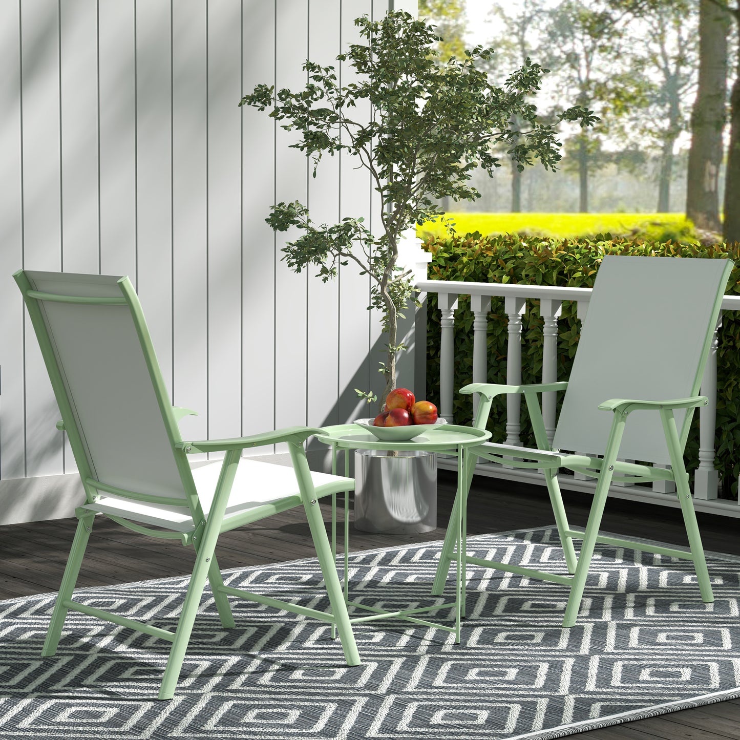 Outsunny Steel Removable Tray Top Garden Table With Folding Legs Green Portable Balcony Coffee Table