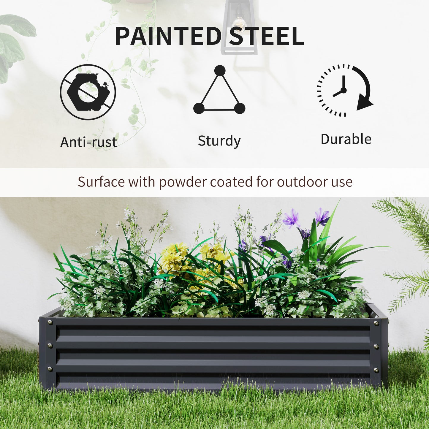 Outsunny Set of 2 Raised Garden Beds Galvanised Steel Planters for Herbs and Vegetables Outdoor Grey