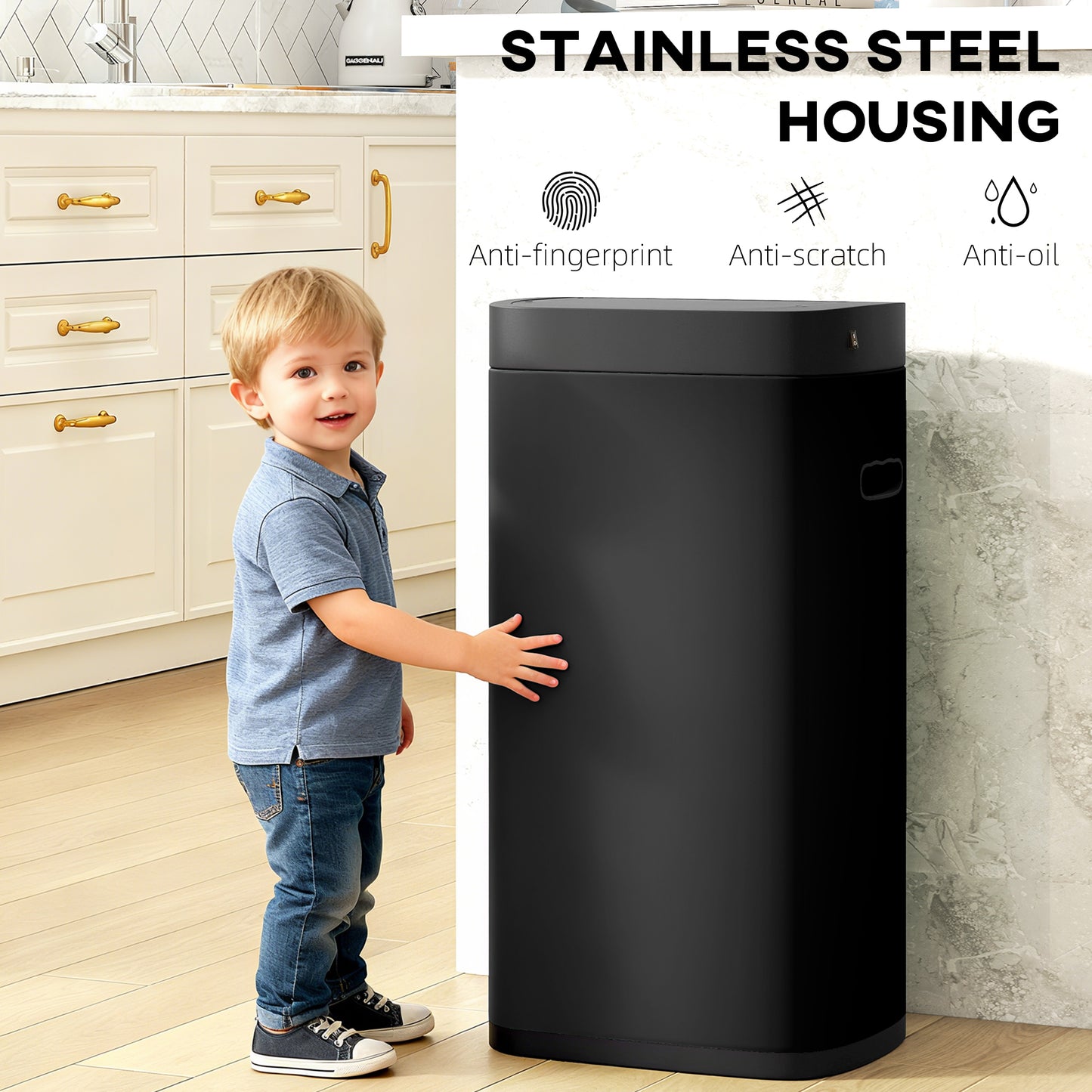 HOMCOM 50L Sensor Bin Automatic Trash Can With Manual Override Battery Powered Inner Bucket Free For Kitchen And Bedroom