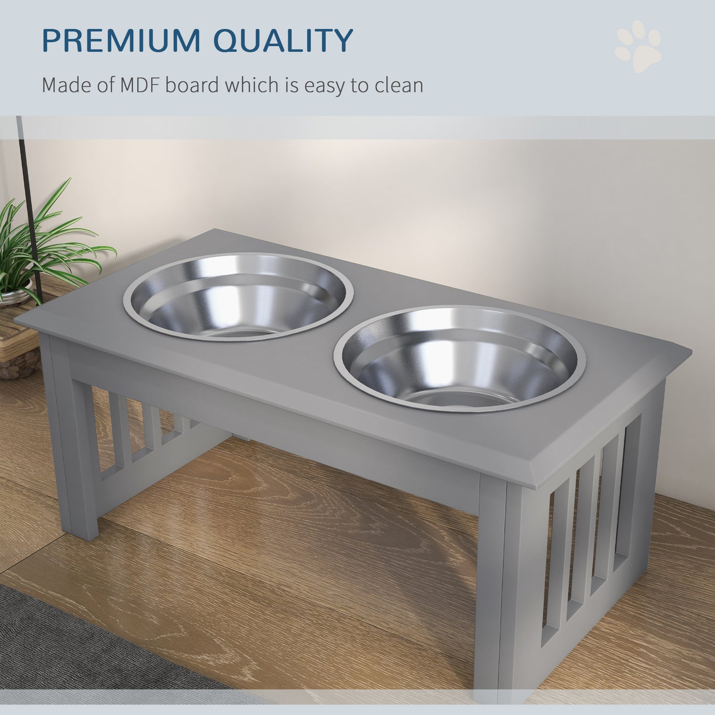 PawHut Elevated Grey Dog Feeding Station with Stainless Steel Bowls for Small and Medium Breeds - ALL4U RETAILER LTD