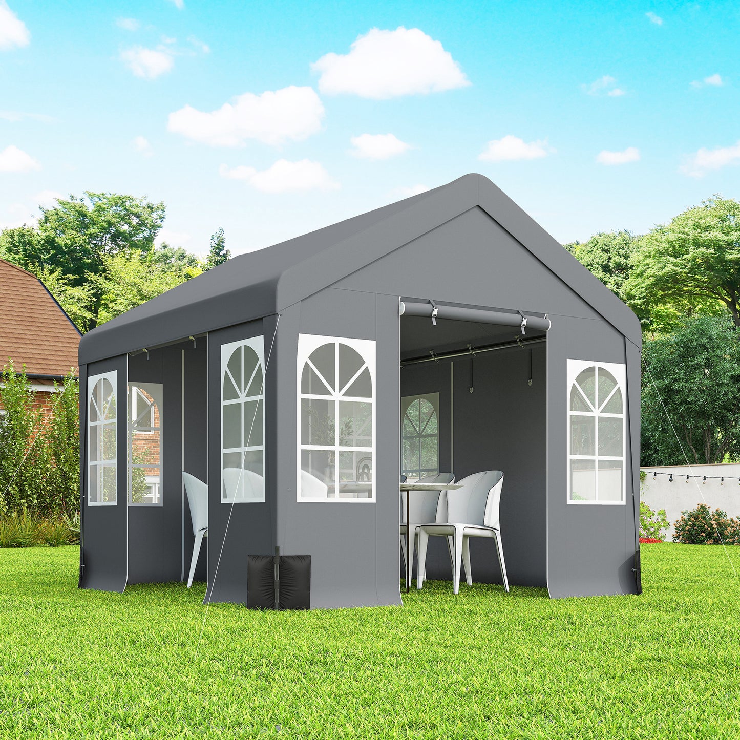 Outsunny 3x3 M Party Tent With Removable Sidewalls 4 Zipped Doors Grey Outdoor Canopy Shelter For Parties