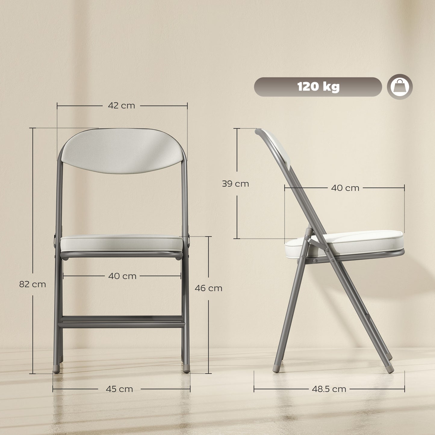 HOMCOM Set of Four Folding Corduroy Chairs Cream Steel Frame Padded Seat and Back for Easy Storage