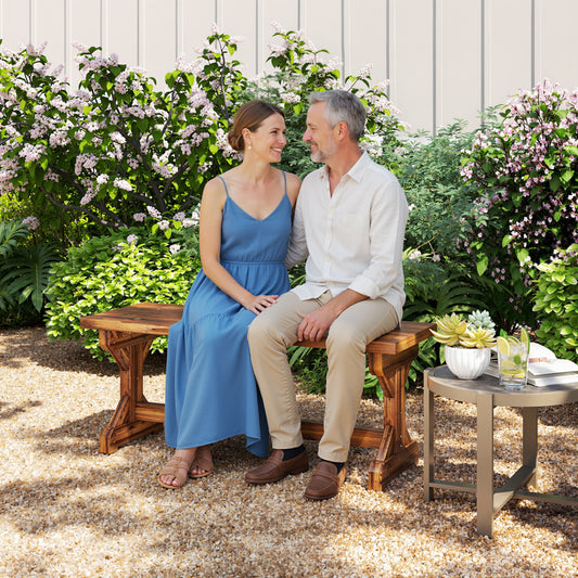 Outsunny Rustic Wooden Garden Bench Backless Outdoor Loveseat With X Shape Base For Porch Park Carbonized Finish