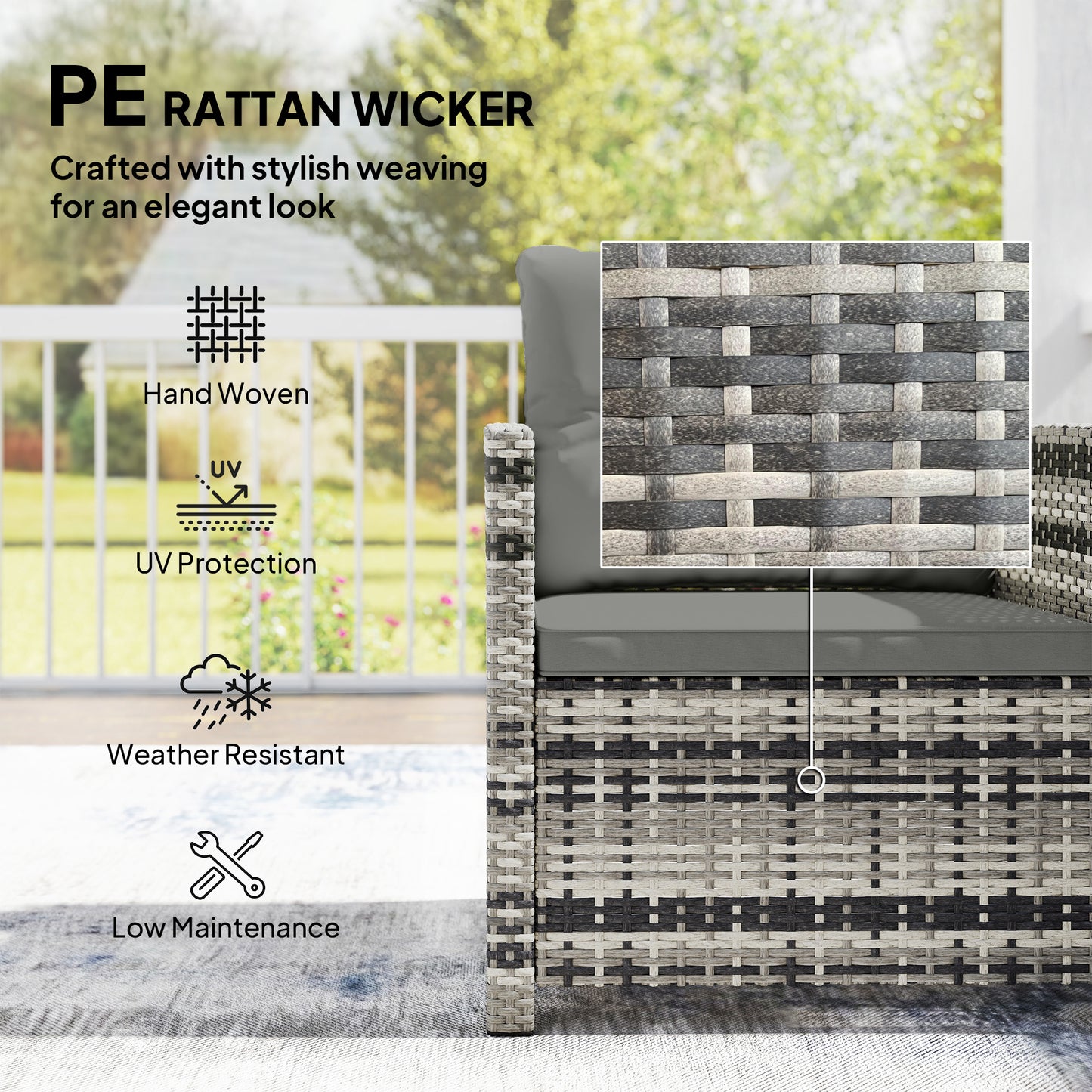 Outsunny Rattan Bistro Set 3 Piece Garden Furniture With 2 Tier Glass Top Table And Cushions Mixed Grey