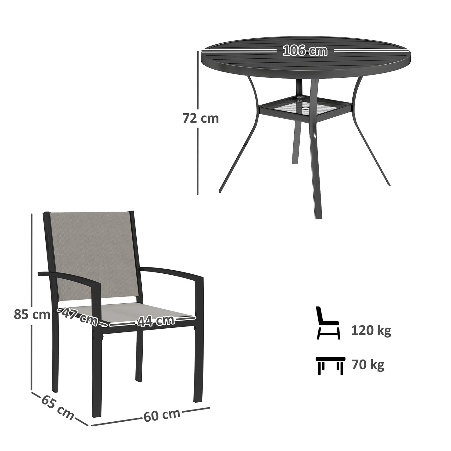 Outsunny 5 Piece Garden Furniture Set With Round Table And 4 Stackable Chairs In Dark Grey