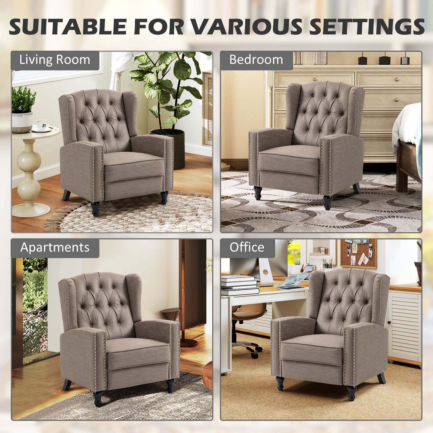 HOMCOM Chesterfield Style Reclining Armchair Brown With Tufted Back And Studded Detailing Manual Recline
