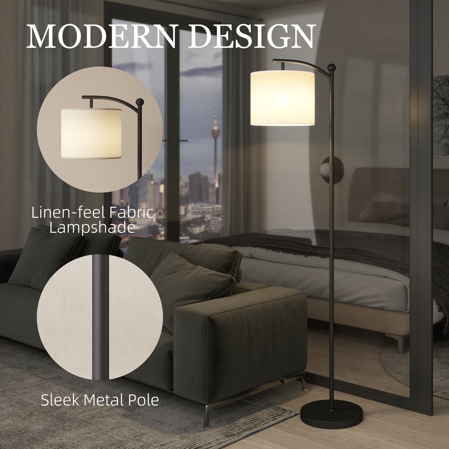 HOMCOM LED Floor Lamp With Remote Control 11 Level Brightness And Color Temperature From Warm To Cool White Black Finish