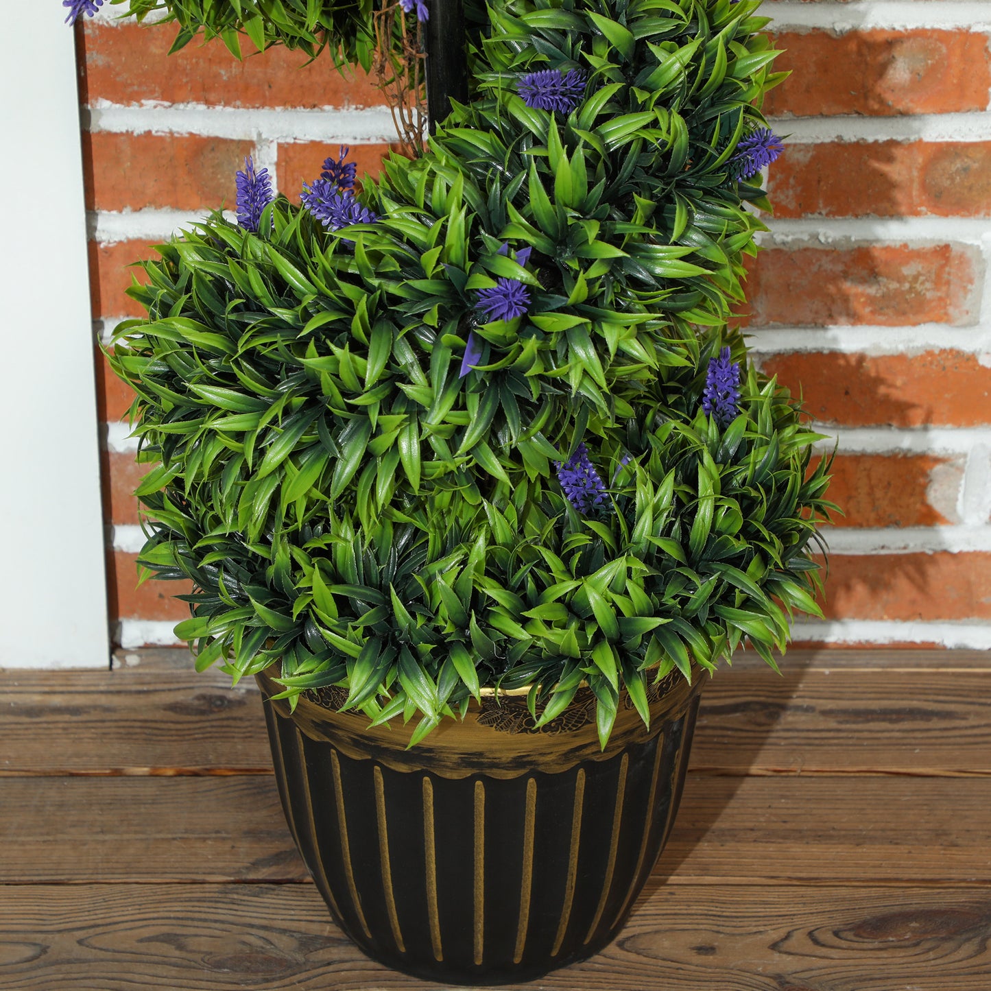 HOMCOM Set Of Two 115cm Artificial Lavender Trees In Black And Gold Pot With Cement Weighted Base