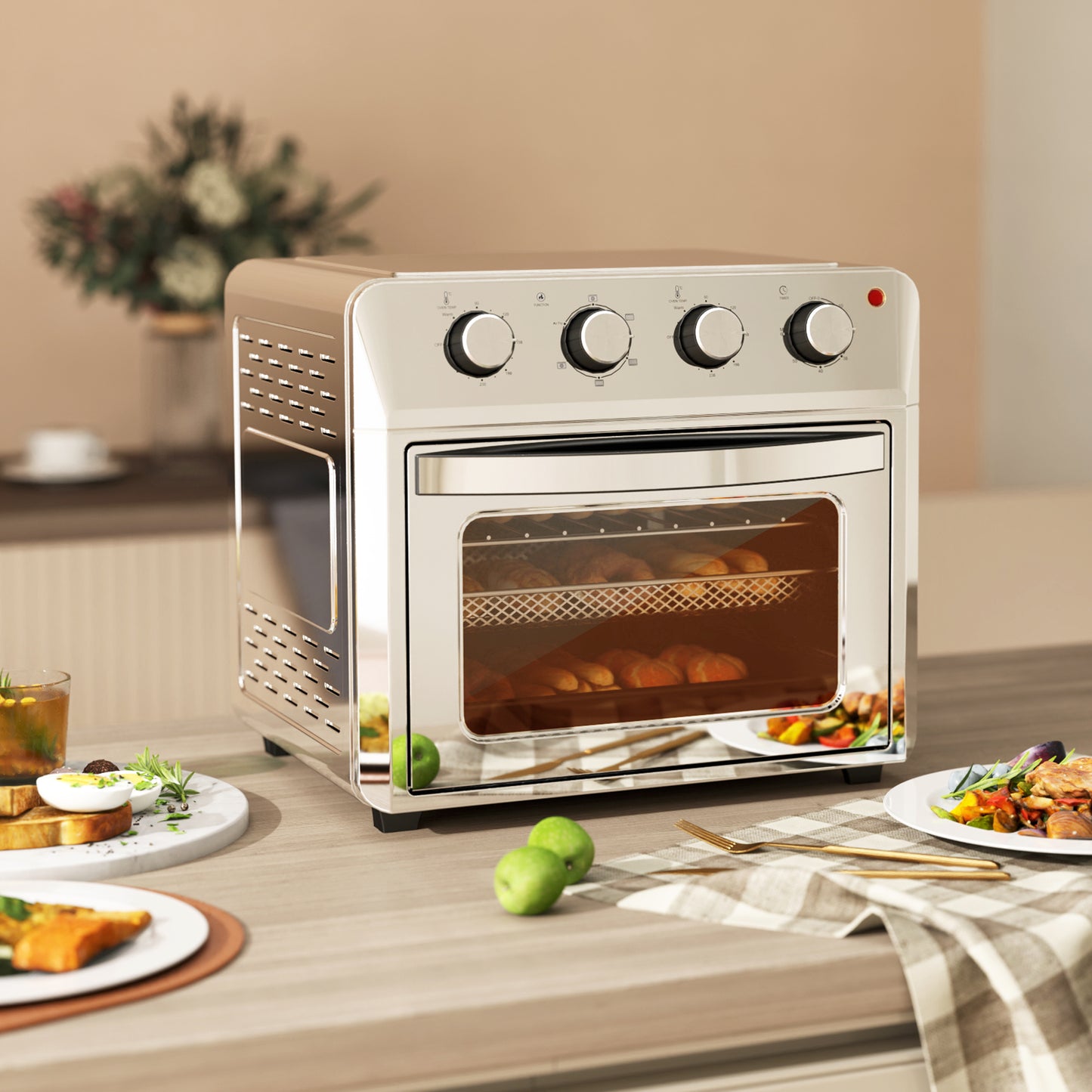 HOMCOM 24L Air Fryer Oven 1600W With Oil Free Cooking Adjustable Temperature Timer Touch Screen Dishwasher Safe Silver