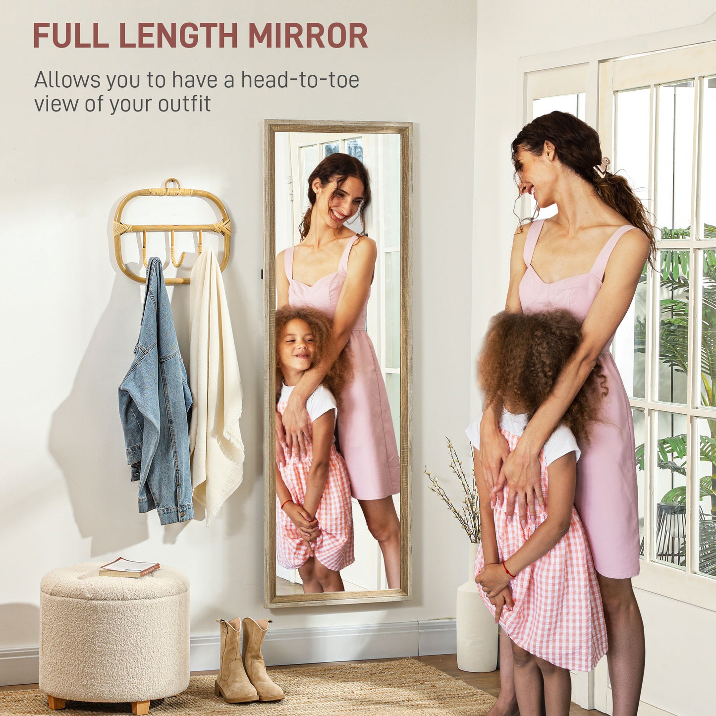 HOMCOM 162.6 cm Two Tone Full Length Mirror White and Oak Tone Floor Standing for Dressing and Outfit Checks