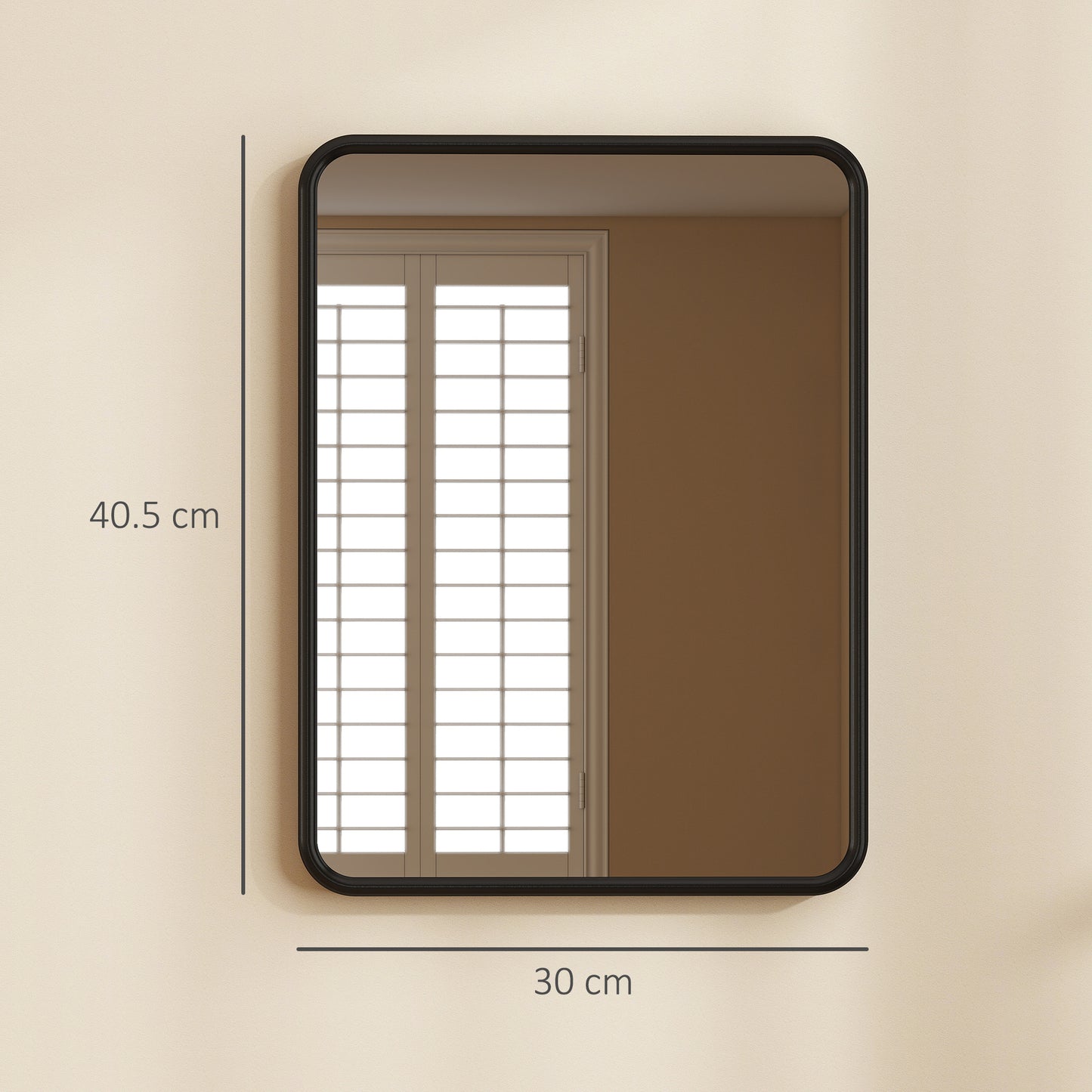 Homcom Rectangular Wall Mirror With HD Glass Black Metal Frame Dual Hanging Options Warp Free Backboard