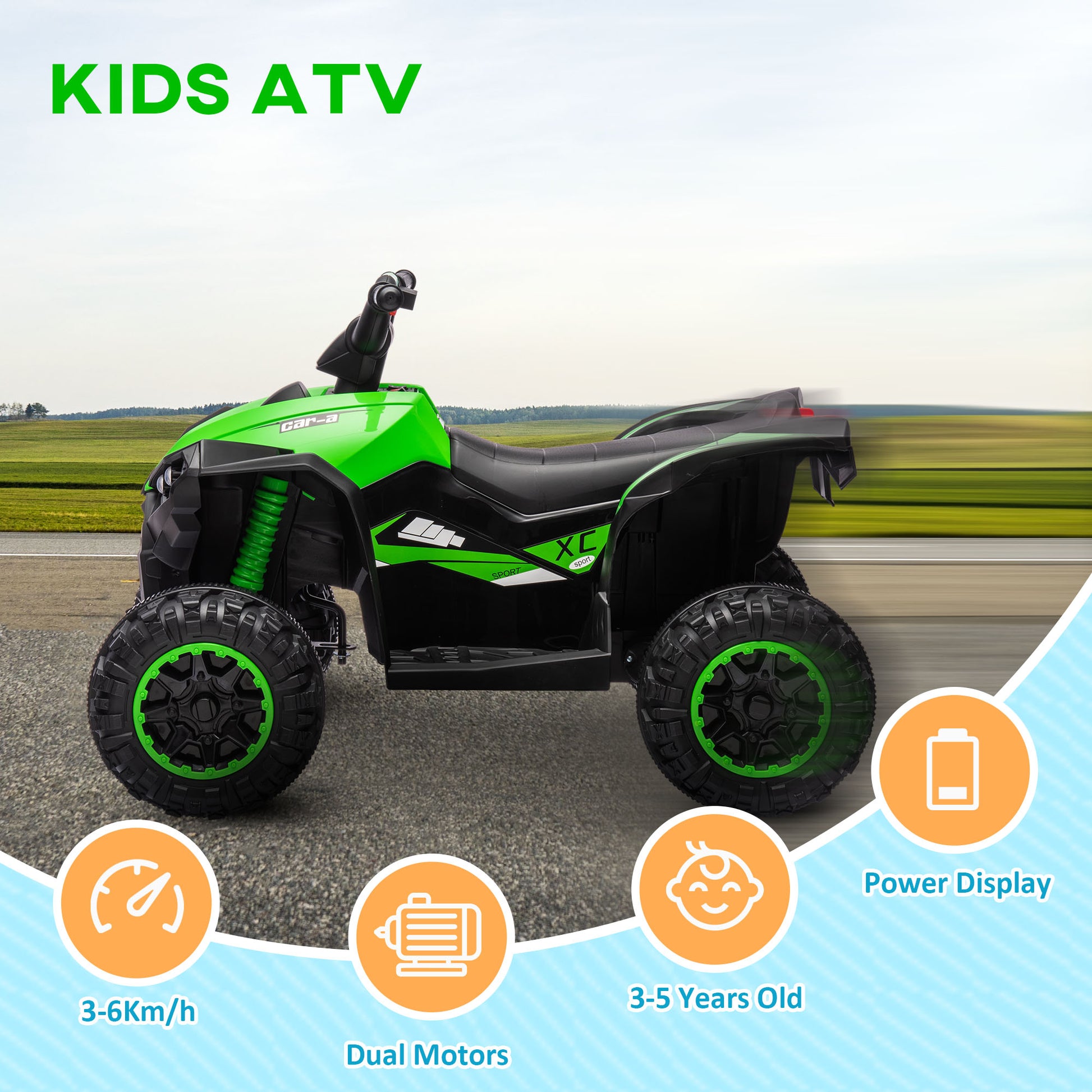 HOMCOM Kids 12V Electric ATV Quad Bike with Music and Horn - Green, Ages 3-5 - ALL4U RETAILER LTD