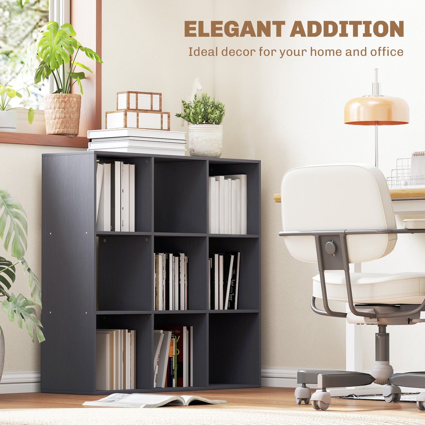 HOMCOM Nine Cube Storage Shelf Grey For Home Office Organization Durable Particle Board Construction