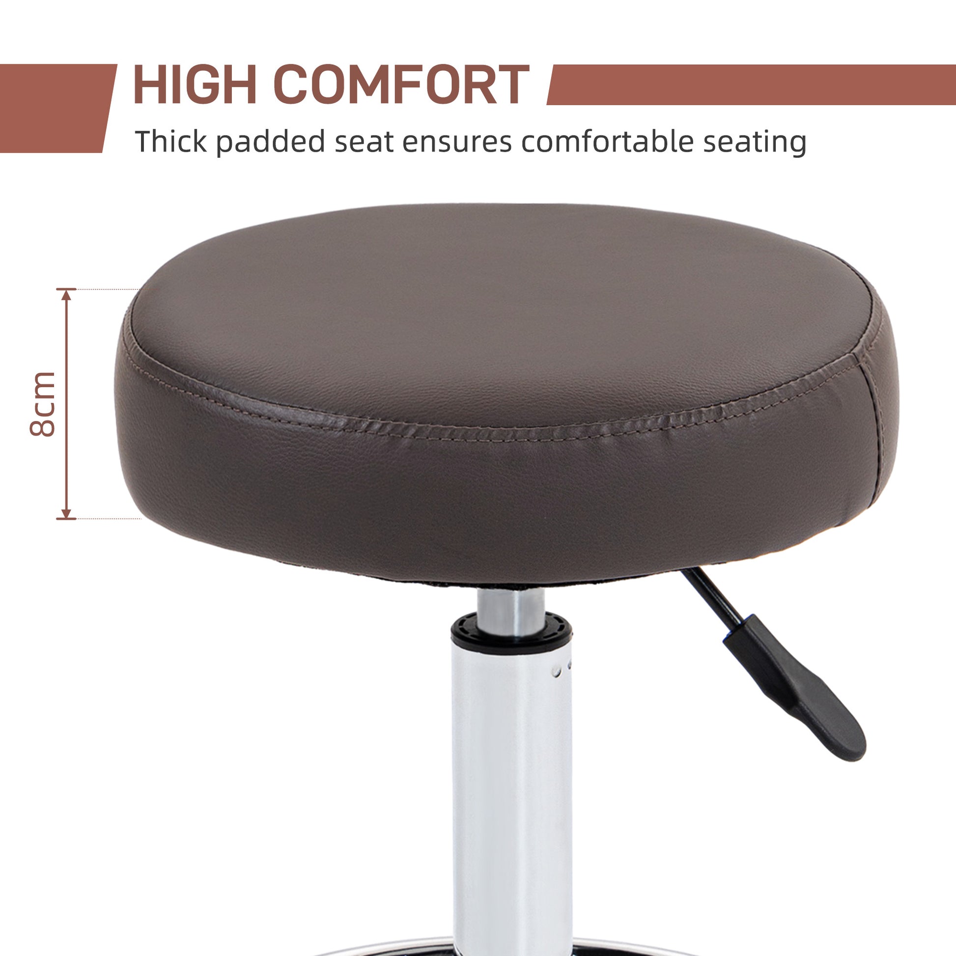 HOMCOM Adjustable Grey PU Leather Rolling Stool with Wheels for Salon and Spa - ALL4U RETAILER LTD