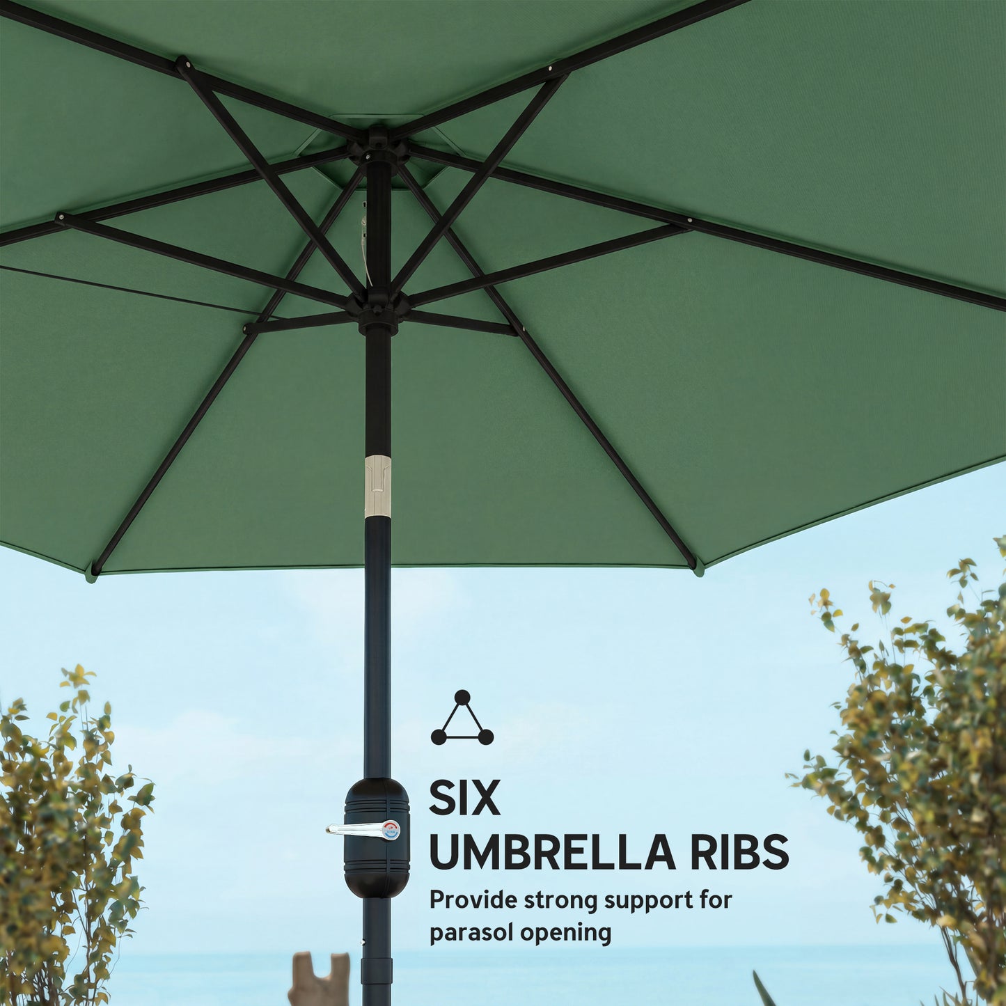 Outsunny 2.6 m Garden Parasol Umbrella With Aluminium Pole Tilt And Crank Vent Dark Green