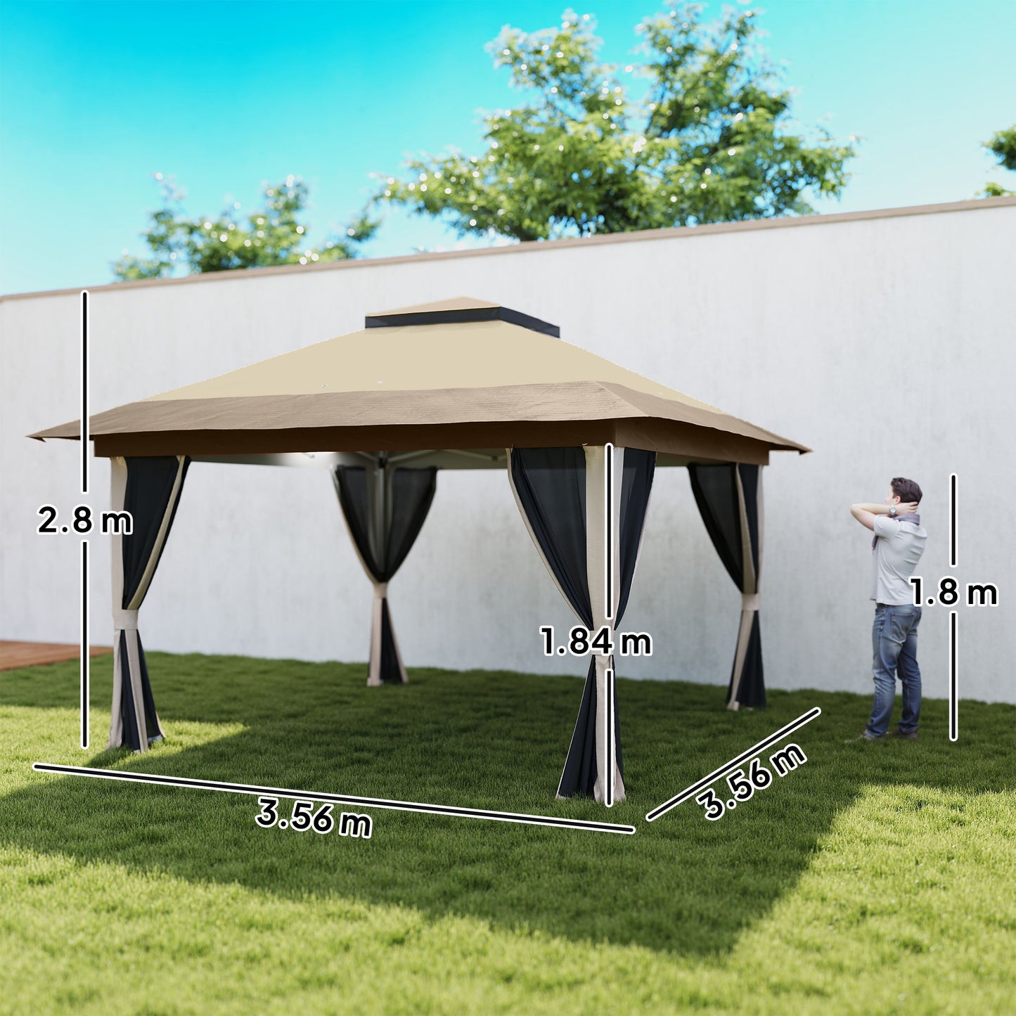 Outsunny 3.6 x 3.6m Pop Up Gazebo With Accessories Beige UPF50 Plus Canopy And Removable Mesh Lining