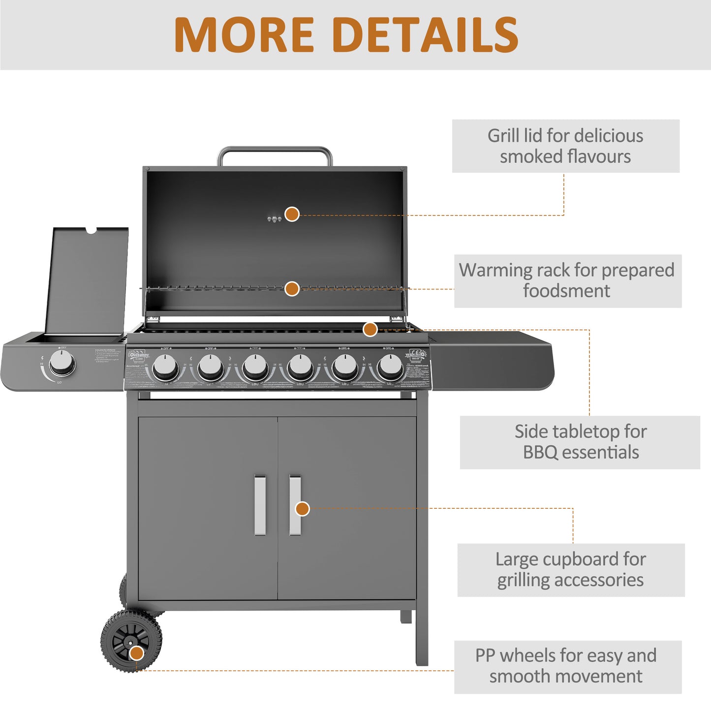 Outsunny Seven Burner Gas BBQ Grill Grey With Side Burner And Large 2646 Sq Cm Cooking Area