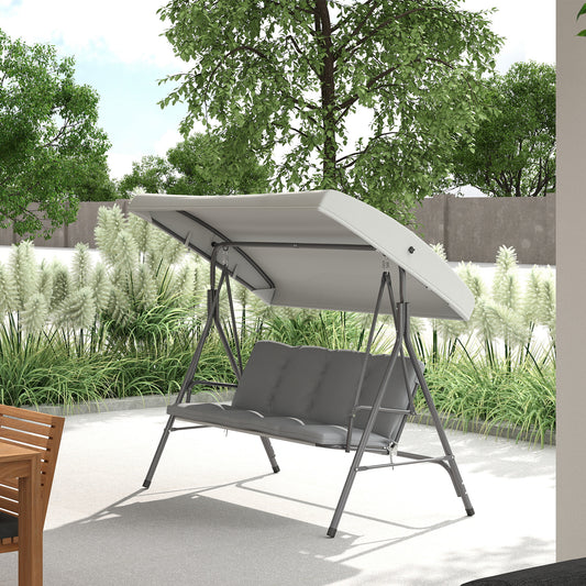 Outsunny Three Seater Garden Swing Seat With Adjustable Canopy And Removable Padded Seat And Back Cushions Light Grey