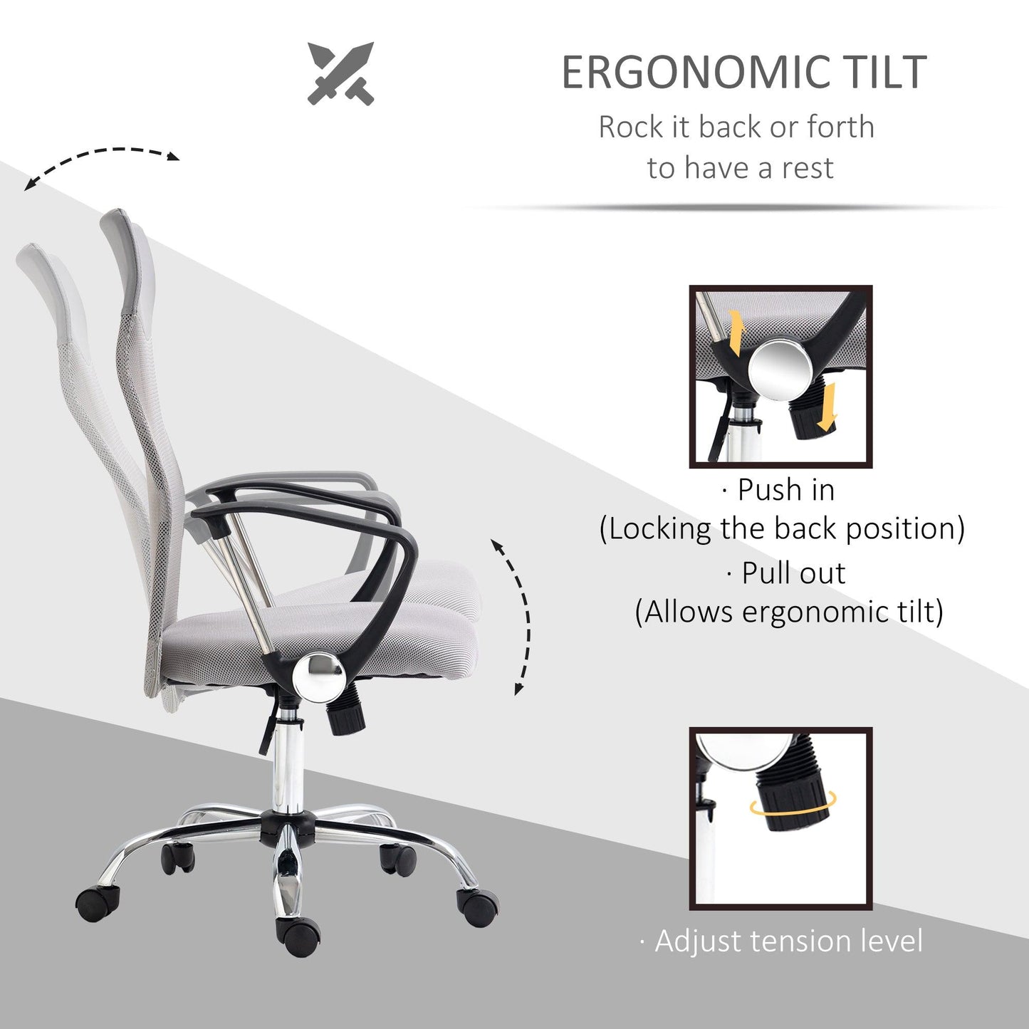 Vinsetto Ergonomic Mesh Office Chair, Adjustable Height, Tilt Function, Light Grey - 50 characters - ALL4U RETAILER LTD