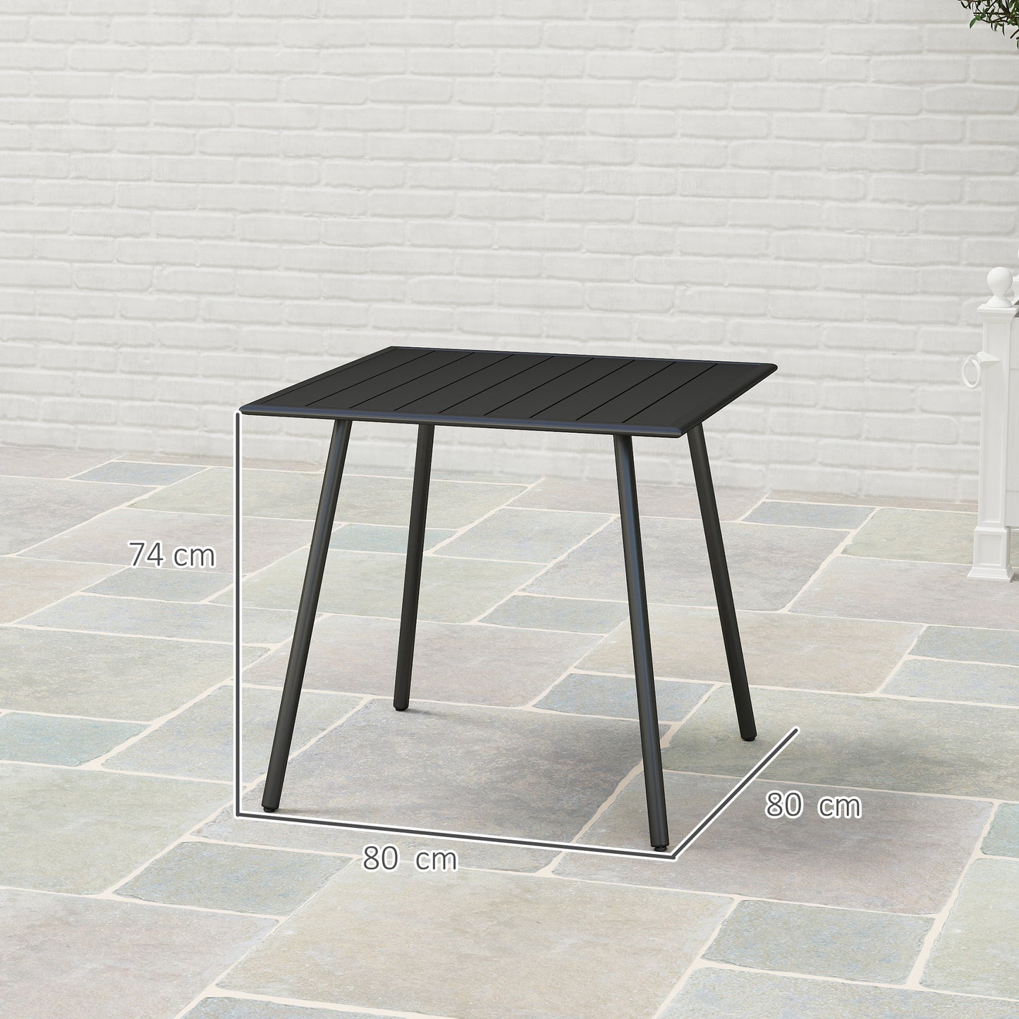 Outsunny Square Garden Table With Slat Top And Steel Frame For 4 People 80x80x74 cm Black