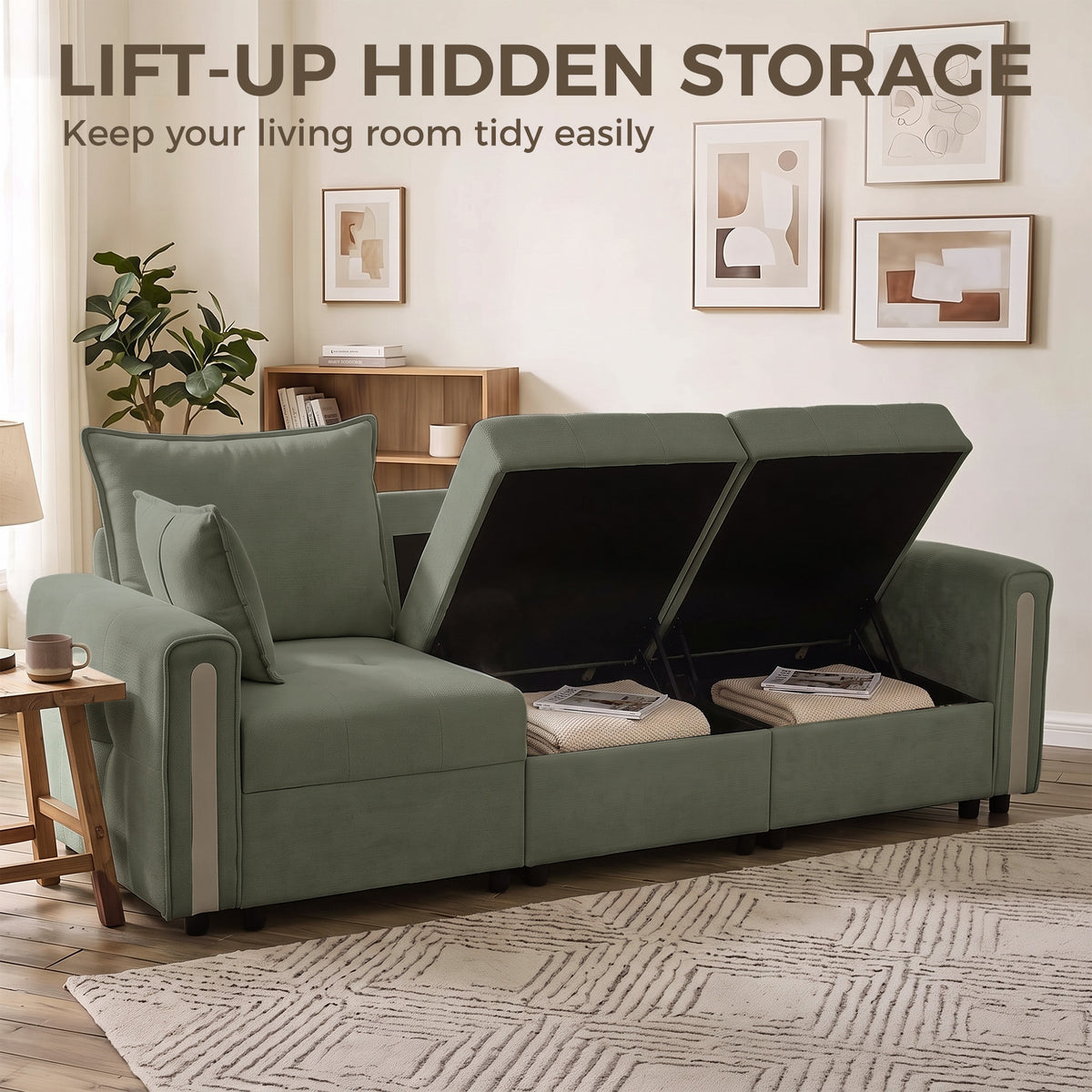 HOMCOM 3 Seater Velvet Sofa with Lift Up Storage Wide Deep Seat 228cm Dark Green