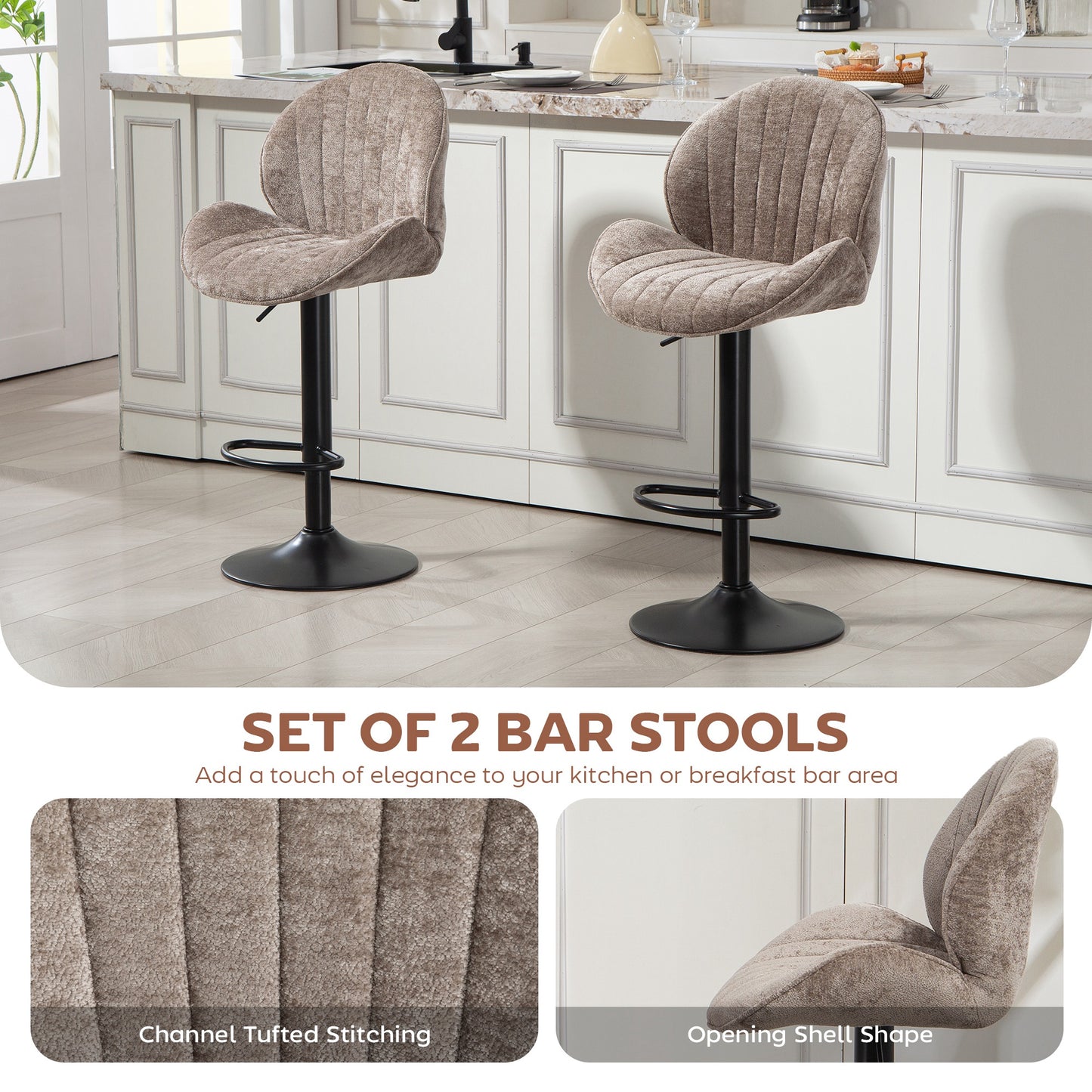 HOMCOM Bar Stools Set Of 2 With Back Swivel Seats Gas Lift Adjustable Height Footrest Brown